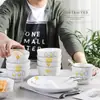 Tigela Quadrada 4,5 Linha Preta Escandinava Tigela de Arroz Louça de Cerâmica Criativa Sobremesa Tigela Pequena para Sopa Processamento Logo Porcelana Preta Porcelana Branca