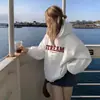 Sudadera con capucha para mujer, otoño/invierno, forrada de forro polar y engrosada, nuevo estilo 2026, popular prenda exterior azul oscuro, corte holgado y relajado