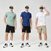E-commerce Transfronteiriço Amazon Nova Camiseta Esportiva de Secagem Rápida Masculina para Corrida Alta Elasticidade Seda de Gelo Fitness Gola Redonda Manga Curta Top