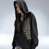 Moletom com Zíper e Decoração Metálica Estilo Gótico Harajuku Estilo Ins Y2K Hip-Hop Casual para Mulheres
