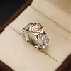 Desejo Venda Quente Anel de Flor Banhado a Ouro Rosa 14k Europeu e Americano Vintage Banhado a Prata 925 Bicolor Anel de Noivado