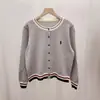 Jaqueta Suéter Casual Versátil Guangzhou Shisanxing Gola Redonda com Botões Estilo College Color Block Listrado Malha Macia