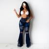 Jeans Rasgado com Franjas Lavado Quente Vendido na Amazon para Mulheres Europeias e Americanas