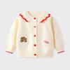 Ropa Infantil Clásica de Osito Teddy Niñas Primavera Nuevo Cárdigan de Punto para Niñas Cuello Chal Suéter Dulce Abrigo