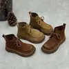 Botas Martin de cuero de vaca hechas a mano para comercio exterior, suela gruesa, nueva colección otoño/invierno, punta redonda, suela suave, botines de caña alta, botines cortos casuales de cuero genuino para mujer
