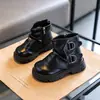 Botas Martin para Niña Otoño Invierno Botas Retro Arrugadas Apiladas Más Terciopelo Botines Cortos Elegantes para Niños Zapatos de Algodón de Dos Capas para Niña Bebé