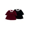 Vestido de veludo infantil para meninas com acabamento em renda vintage vestido princesa de pérolas estilo coreano elegante vestido longo de manga comprida infantil