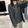 Caimento relaxado estilo coreano! Blusa de tricô macia e leve com design vazado e listras horizontais, uma blusa de lã solta e casual de manga longa para o outono