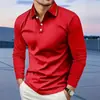 Camisa Polo Masculina 2025 Primavera e Outono Manga Longa Nova Estampada em 3D Cor Sólida Confortável Respirável Polo para Uso Externo