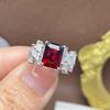 Anillo de Estilo Nuevo con Incrustación de Plata 925 y Granate Natural de Mozambique, Lujoso Anillo Rectangular Ajustable para Mujer