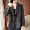 Nuevo abrigo de lana de color liso, doble botonadura, para mujer, perfecto para otoño e invierno, con un diseño elegante y versátil, corte holgado y bolsillos, con cuello de solapa estilo traje.