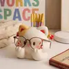 Portaplumas Multifuncional Creativo de Gato con Tres Flores, Soporte para Gafas, Papelería para Estudiantes, Organizador de Escritorio de Gran Capacidad, Adorno Decorativo de Resina
