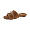 Pantuflas de Piel de Alta Gama Transfronterizas para Mujer Ropa de Exterior 2026 Otoño/Invierno Nuevo Estilo Hada Francesa Pantuflas Planas de Felpa de Algodón