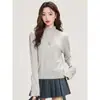 Camisa base de tricô cinza estilo coreano com gola alta meia para mulheres, suéter elegante de outono de alta qualidade, blusa interna modeladora