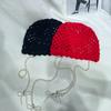 Gorro de lana de punto hueco con lazo y cadena de perlas, diseño de nicho, hecho a mano, para mujer, con forma de bolso y cabeza, gorro de melón con cara pequeña.