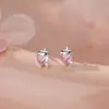Brincos de Tarraxa S999 Prata Esterlina Rosa Morango Divertido Zircônia Cúbica para Mulheres Luxo Leve Alto Padrão Doce Fofo Simples Versátil Brincos Dropshipping