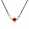 Estilo Xiaohongshu Feijão Vermelho Ágata Vermelha Natural Pulseira Contas Cordão de Casal Colar Corda de Mão Pingente