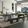 Nueva Mesa de Té de Madera Maciza Estilo Chino, Mesa de Isla de Pizarra de Lujo Ligero Estilo Italiano, Mesa de Comedor de Gama Alta para Uso en Oficina y Hogar, Sala de Estar, Uso Adulto