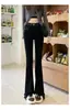 Jeans acampanados de cintura alta para mujer, adelgazantes y elásticos, estilo coreano, adecuados para figuras petite, negros, nueva colección primavera/verano