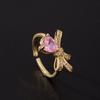 Anel Laço Doce Zircônia Moda Luxo Rosa Anel Aberto Ajustável Anel Design Retrô Feminino