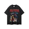 Camiseta de manga corta de peso pesado con estampado de figura callejera estilo americano, lavado antiguo, tendencia nacional, todo a juego, holgada, para hombre y mujer, manga media, verano