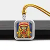 Pingente Quadrado Mini Thangka com Pontos Dourados, Cinco Budas, Deus da Riqueza Amarelo, Vida Passada e Presente, Colar com Pingente Thangka da Tara Verde