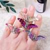 Venta caliente transfronteriza cristal natural piedra bruta irregular mineral etiqueta anillo abierto cristal rosa blanco púrpura anillo enrollado hecho a mano