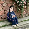 Conjunto de Moda Ins para Niñas con Lazo 2026 Primavera y Otoño Sudadera de Moda y Pantalones de Pierna Ancha Estilo Coreano Conjunto de Dos Piezas