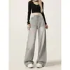 Calça Jeans Wide Leg Cinza Claro para Mulheres, Tendência Primavera/Verão 2026 Versátil Nova Calça Reta Solta de Cintura Alta