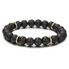 Pulsera tejida con cuentas de piedra volcánica y piedra mapa de 10 mm, diseño de nicho ajustable, pulsera para hombre, vintage transfronteriza