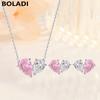 Colar de unha de orelha em forma de coração de diamante rosa de prata esterlina S925 Temperamento All-match Ear Nail Simple Fashion Love Light Luxury Clavícula Corrente