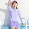 Traje de baño para niñas, Tallas Mediana y Grande para Niños, Manga Larga Dividido Protección Solar Nuevo Estilo 2025 Para Niñas Secado Rápido Estudiantes de Secundaria Natación en Aguas Termales