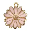 Acessórios de Pingente de Flor Margarida de Liga Metálica com Esmalte Rosa Misto DIY para Pulseiras, Colares e Pingentes de Chaveiro