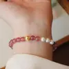 Pulseira de Cristal Natural Cristal Morango Pérola de Água Doce Feminina Jade Hetian Cuia Novo Estilo Chinês Design de Alto Padrão Joia de Mão