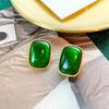 Aretes de botón verdes retro vintage estilo corte francés de mediados de siglo exagerados de alta gama temperamento elegante accesorios para la oreja