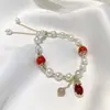 2021 Novo Bracelete de Pérola de Água Doce e Ágata Vermelha Estilo Corte Bracelete Ajustável Presente para Namorada Acessórios de Bracelete