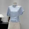 Camiseta de Manga Corta Ajustada de Color Caramelo 2026 con Lazo Atable, Top de Verano que Adelgaza y es Versátil