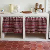 Cortina para Gabinete Estilo Étnico, Algodón y Lino Estampado Geométrico Retro, Cortina para Puerta sin Taladro, Cortina Divisoria, Cortina para Horno con Amarre