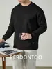 Toque Suave de NuvemAlgodão Dupla Face Costura Tridimensional Silhueta Camiseta Básica Gola Redonda, Camiseta Respirável de Manga Longa para Homens na Primavera e Outono