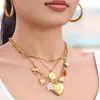 Conjunto de Collar y Pulsera con Colgante de Corazón Multielemento de Acero Inoxidable 316L Chapado en Oro de 18K, Estilo Europeo y Americano Transfronterizo, Lujo Ligero y Versátil