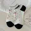 Calcetines de Primavera y Verano para Mujer, Lindos Delgados Transpirables Patrón de Cereza Blanco y Negro Dulce Estilo Universitario Calcetines de Algodón, Calcetines Zhuji