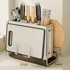 Suporte para facas e prateleira de armazenamento, porta-utensílios de cozinha multifuncional, tábua de corte integrada, suporte magnético para facas, suporte para tábua de corte de bancada para facas de cozinha