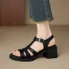 Sandalias de Tacón Grueso con Punta Abierta de Talla Grande Transfronterizas para Mujer, Nuevo Estilo de Verano Zapatos Romanos Calados con Tira en T