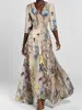 2026 Moda Femenina Europea y Americana Transfronteriza Amazon Vestido Elegante con Cuello en V Estampado Cintura de Corbata Dobladillo Amplio