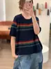 26 Primavera Nuevo Estilo Lyocell Holgado Adelgazante Elegante Rejuvenecedor Casual Tejido Pulóver Manga Corta Top para Mujer