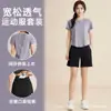Traje deportivo transfronterizo para correr y fitness talla grande, conjunto de ropa de secado rápido, atuendo de verano deportivo fino holgado de manga corta para yoga