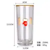 Taza de Vidrio con Parche Metálico Personalizado de Fábrica Taza Decorativa Navideña Metálica 3D Taza para Agua Taza para Jugo Taza con Parche de Cereza