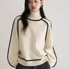Diseño de cuello alto, nuevo estilo otoño e invierno, casual y elegante, corte holgado, suéter de punto con bloques de color