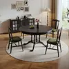 Mesa de Jantar e Cadeiras Estilo Americano em Madeira Maciça, Conjunto de 1,2m para 4-6 Pessoas, Mesa Redonda em Madeira de Freixo Branco, Estilo Vintage, Adequado para Lares Pequenos