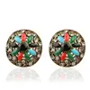 Pendientes retro de cloisonné étnicos naturales, pendientes redondos huecos de flor, venta al por mayor, almacén de comercio exterior, pelo lacio